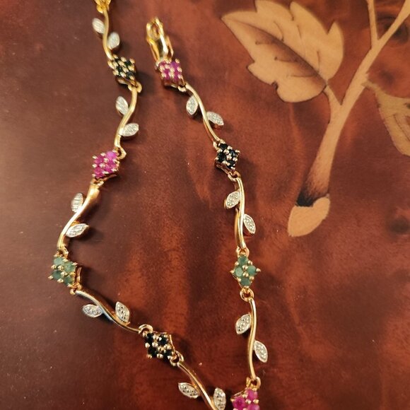 JTV Multi Stone 18K Yellow Gold Sterling Silver Bracelet - Picture 7 of 12